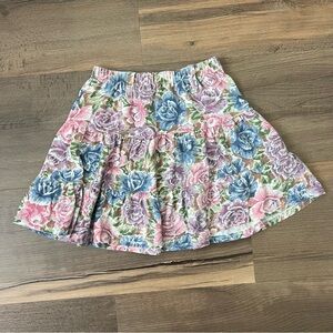 Vintage KARI Girls' Floral Skirt - Blue/Pink/Purple - Size Small 7/8